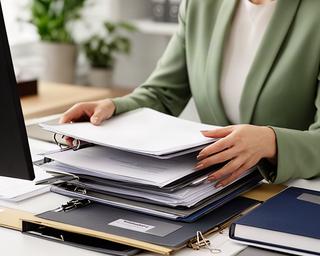 Abogada preparando un expediente para un procedimiento legal en una oficina profesional