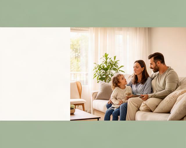 Familia conversando con serenidad en un salón luminoso de Xirivella